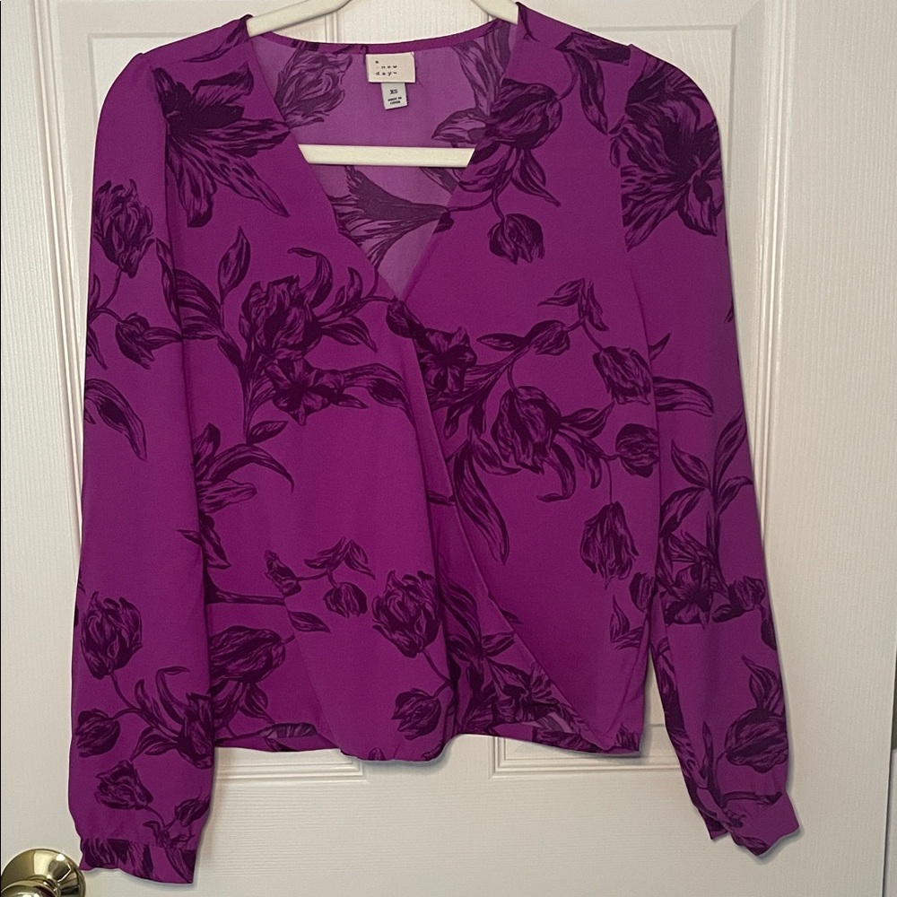 a new day Purple Floral Surplice Blouse